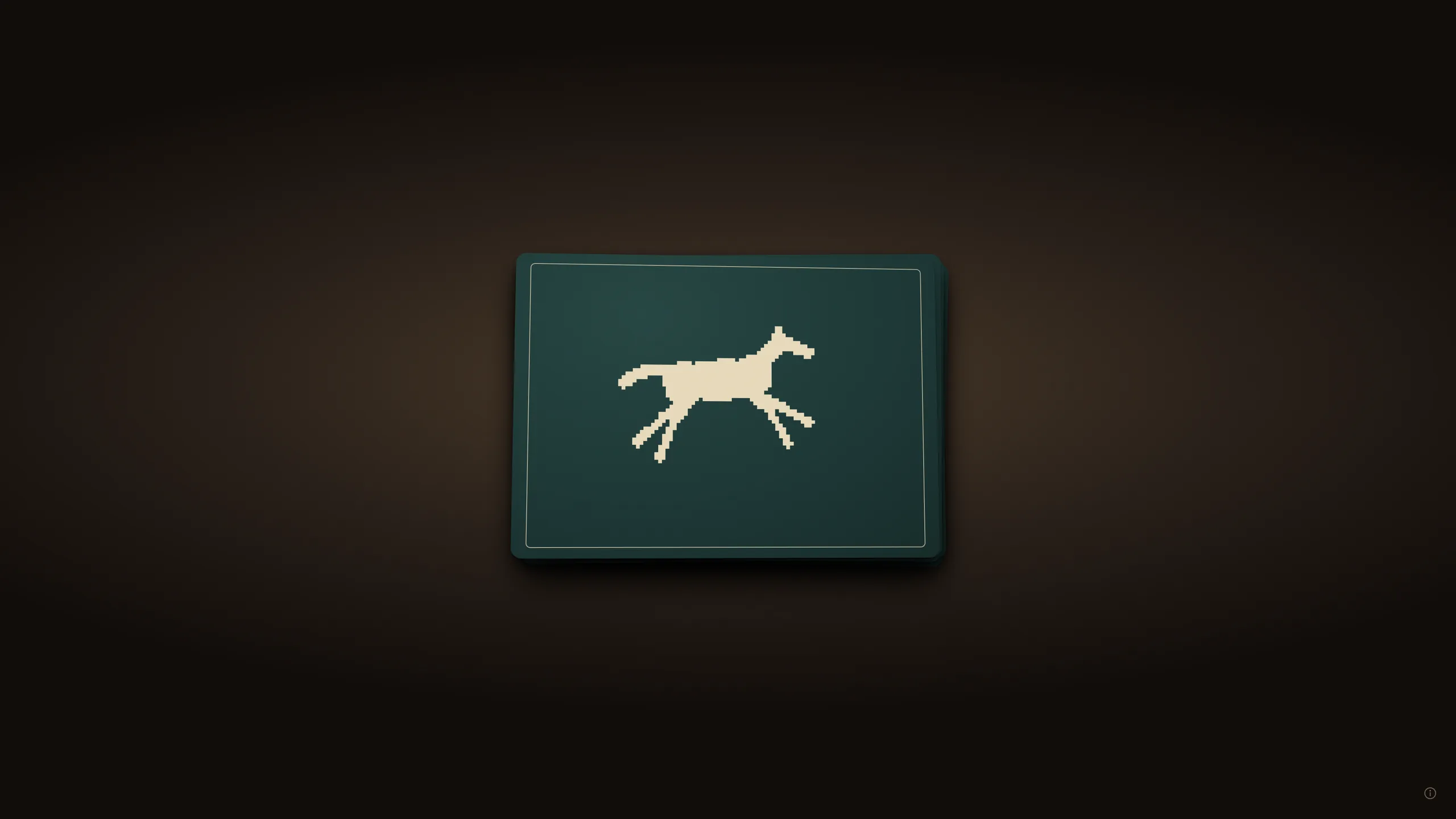 The back of the deck: a dark green card with a thin border and a pixel horse in mid-gallop.