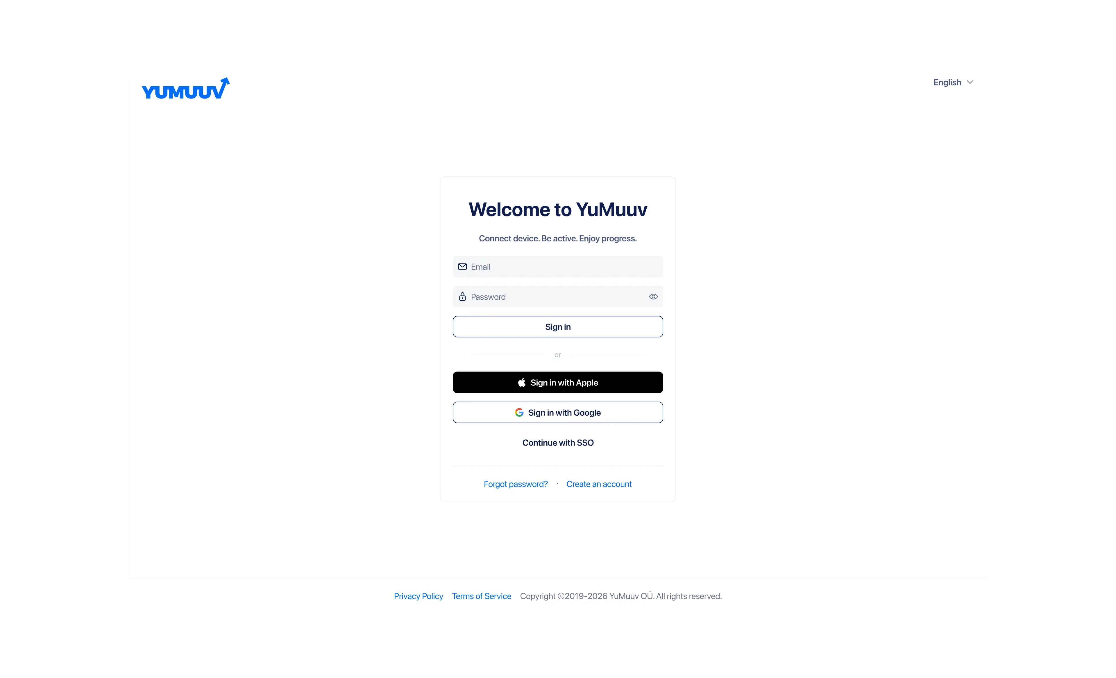 Redesigned YuMuuv sign-in screen with a “Welcome to YuMuuv” card offering email sign-in and sign in with Apple or Google.